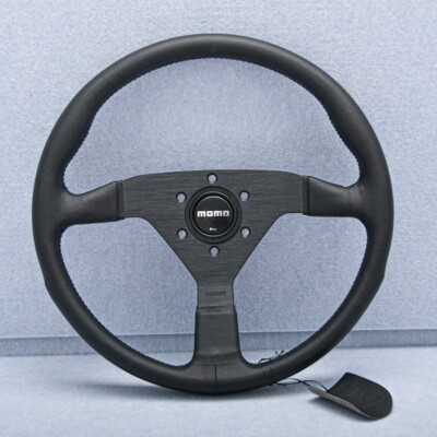 Momo MonteCarlo Leather Steering Wheel Black Horn Black Stitching
