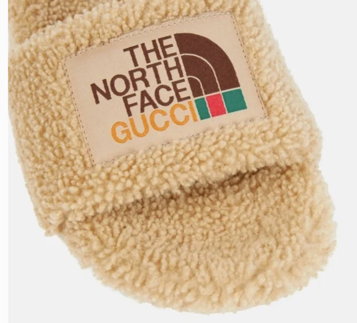 Gucci × The North Face Logo Boa Butterscotch Merino Wool Sandals