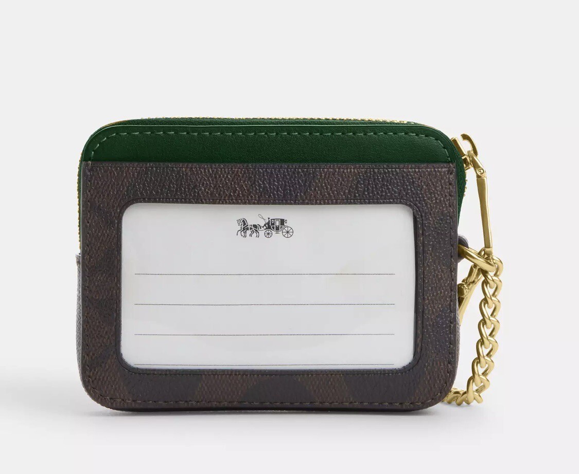 Coach Zip Card Case - Brown/ Signature Canvas - Pine (Green