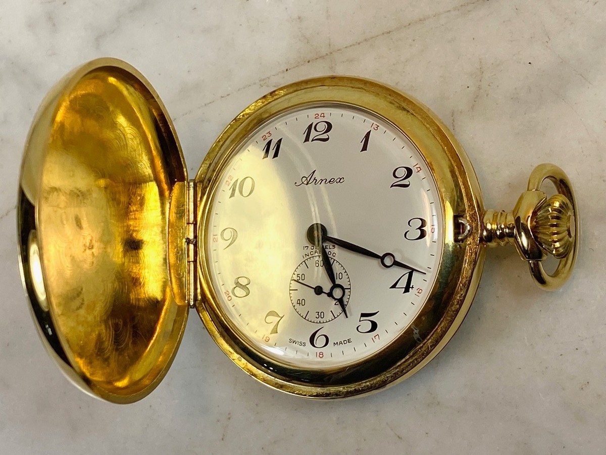 Vintage ARNEX Gold Plated Pocket Watch. 17 Jewels Manual SWISS | eBay
