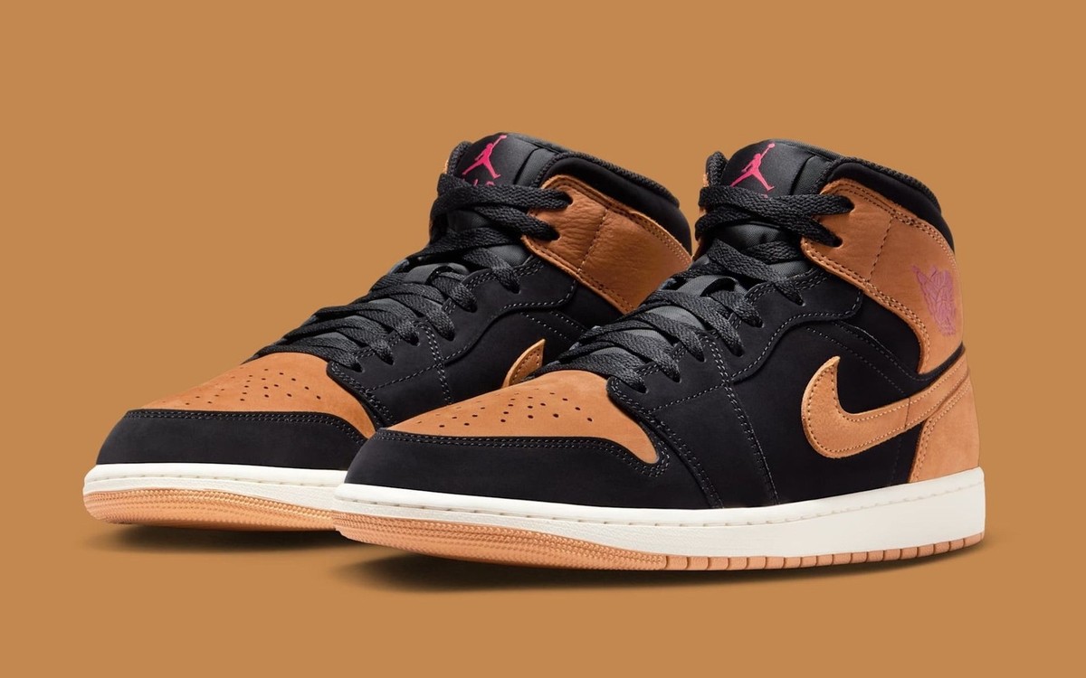 Nike Air Jordan 1 Mid SE Shoes Black Flax Varsity Red HV4091-002