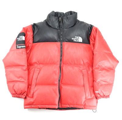 SUPREME X THE NORTH FACE LEATHER NUPTSE JACKET RED FW17 SIZE S