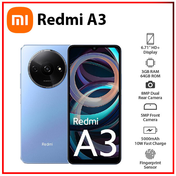 New&Unlocked) Xiaomi Redmi A3 3GB+64GB BLUE Dual SIM Android Cell