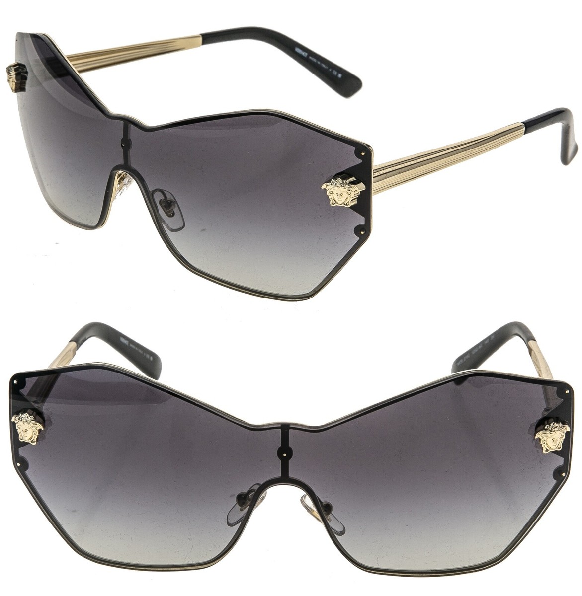 VERSACE GLAM Stud Medusa Head 2182 Gray Gradient Gold VE2182