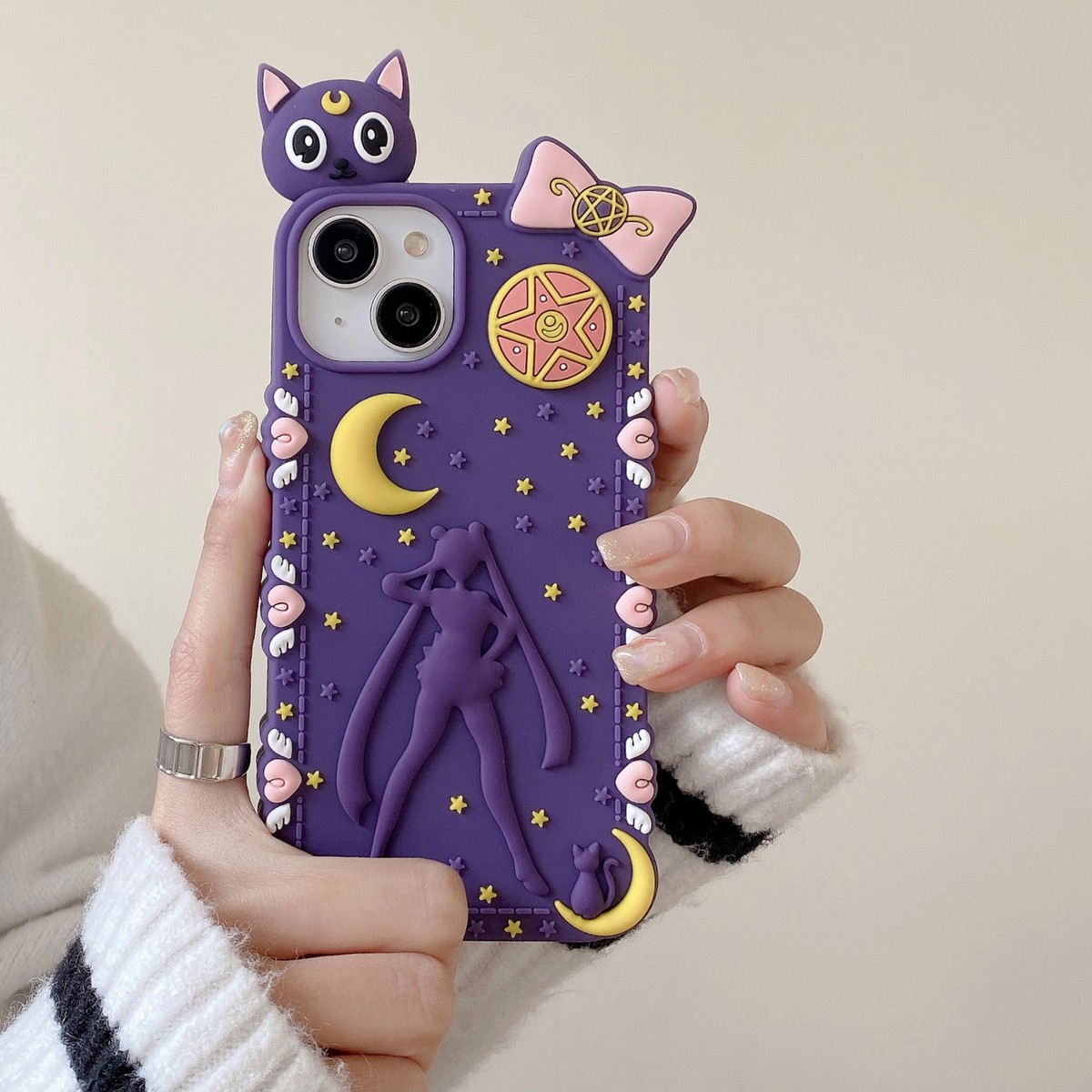 Purple Cat & Cartoon Girl Rubber Phone Case Cover for iPhone 11 12