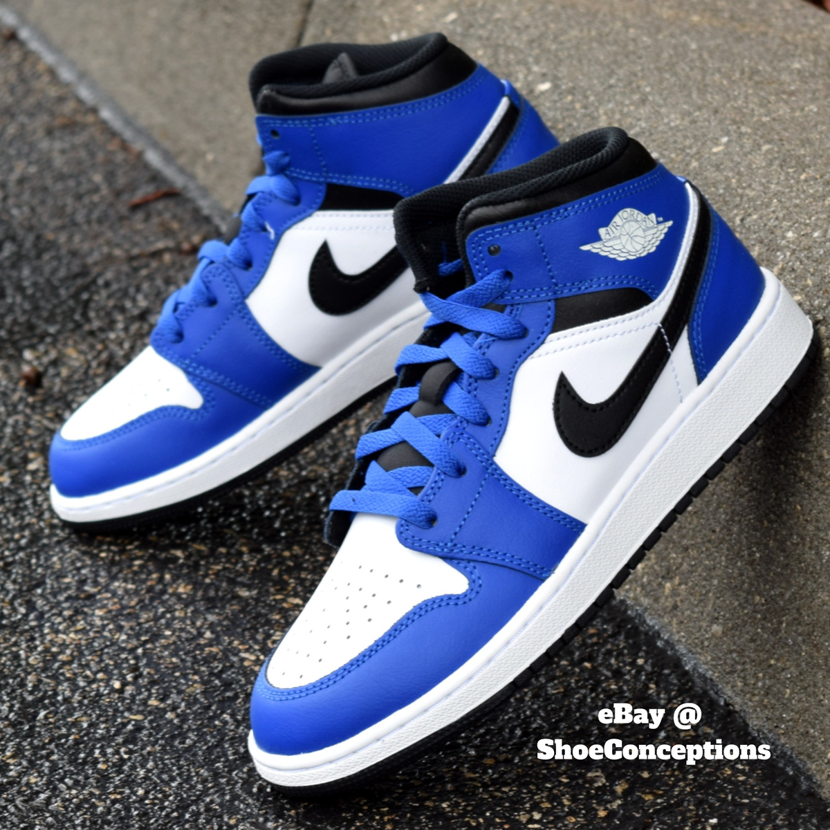 Nike Air Jordan 1 Mid (GS) Shoes Game Royal Black White DQ8423-402