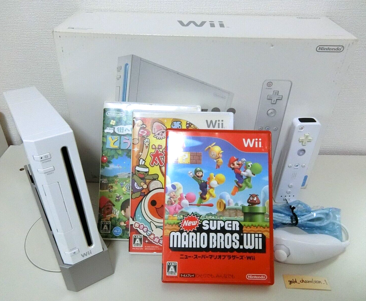 Nintendo Wii SET Mario,Animal Crossing,Taikonotatsujin, With Box