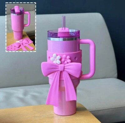 Starbucks 2025 China Sakura Pink 40oz SS Tumbler with Bow Sleeve