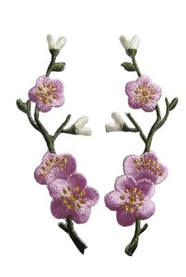 3959 2Pcs Purple Quince,Sakura Cherry Flower Embroidery Iron On