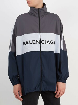 BALENCIAGA ZIPPED NYLON LOGO WINDBREAKER JACKET Size XL | eBay