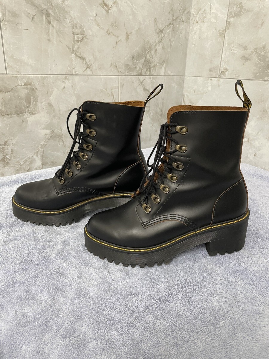 DR. MARTENS Leona Vintage Smooth Leather Heeled Boots Women's Size