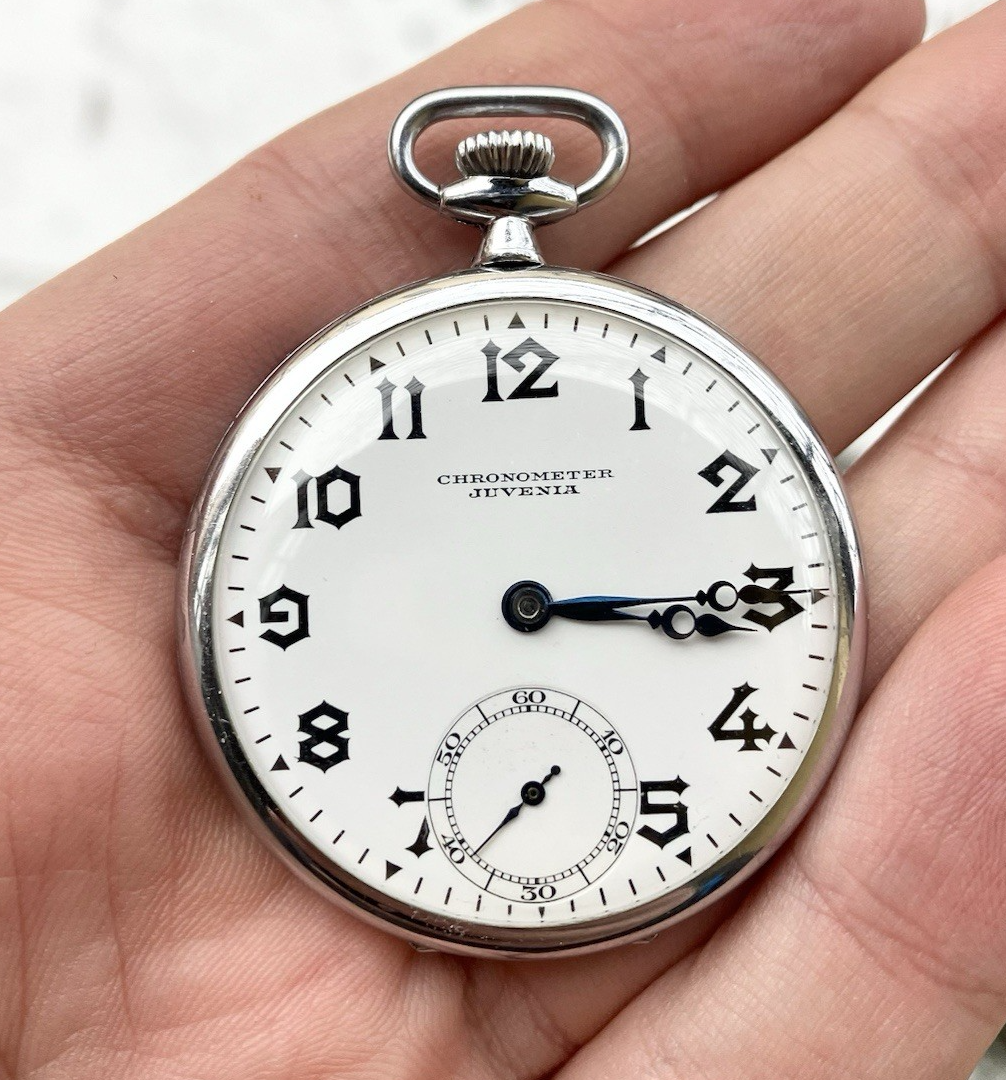 Juvenia Chronometer Vintage Pocket Watch 1920-1930s Works 20 Hours