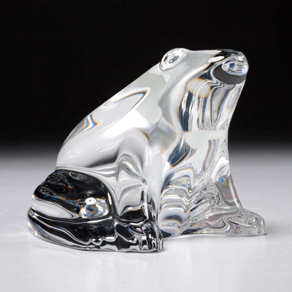 Baccarat France Clear Crystal Art Glass Frog Paperweight Figurine