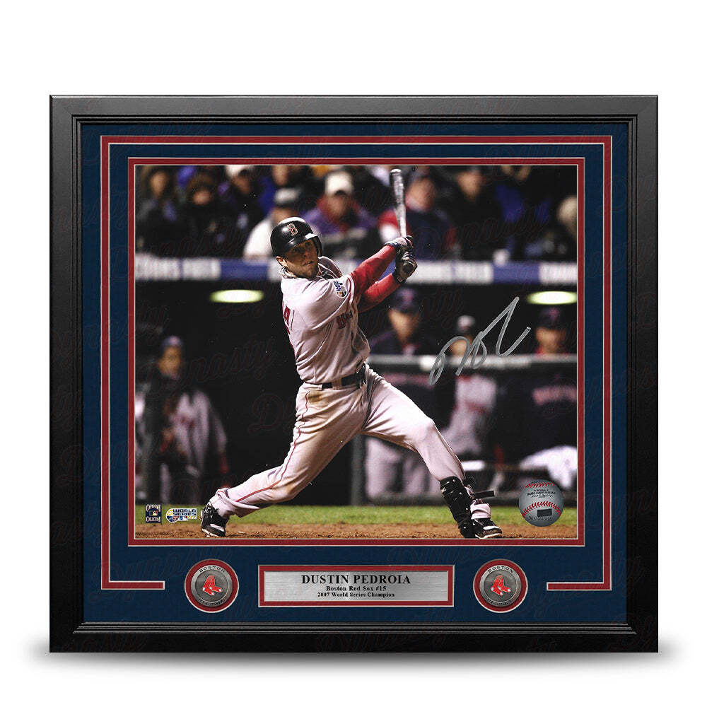 Dustin Pedroia 07 WS Swing Boston Red Sox Autographed 11x14 Framed