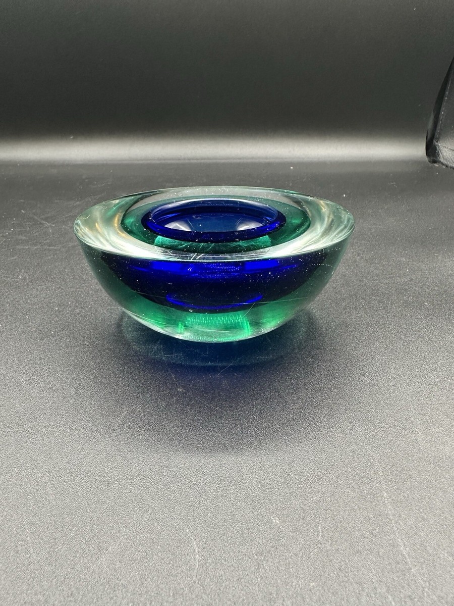 Archimede Seguso Geode Bowl in Green and Blue, Murano Italy ca