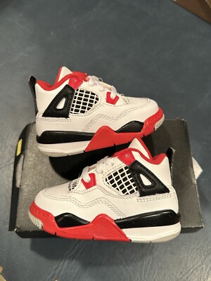 Size 4C - Nike Air Jordan 4 Retro TD Toddler White Fire Red Black