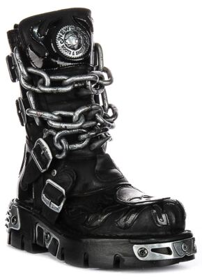 Newrock 727 Reactor Skull Chain Buckle Womens Boot In Black Silver
