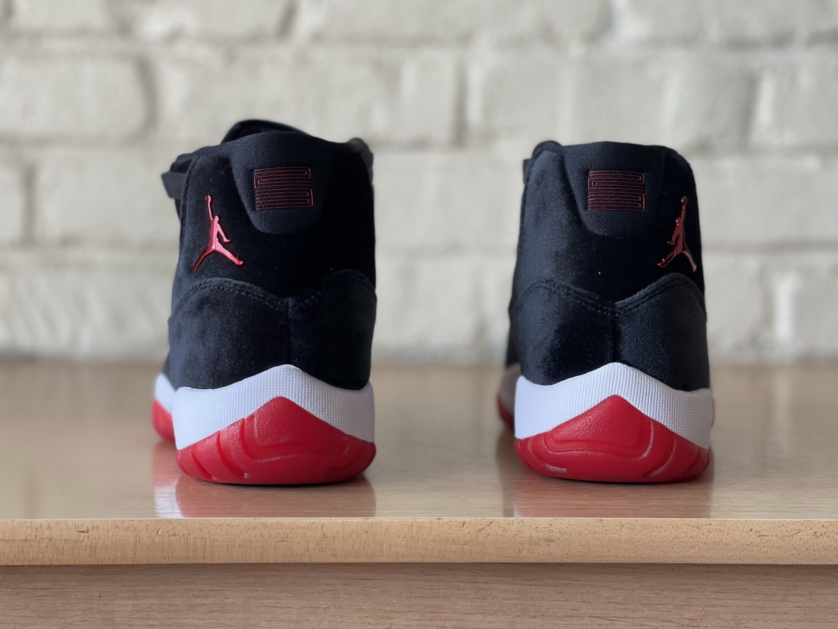 Nike Air Jordan 11 Retro Bred Velvet Black-Gym Red Women Size 8