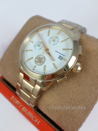 NEW Tory Burch Yellow Gold Collins Cream Dial Chronograph Watch
