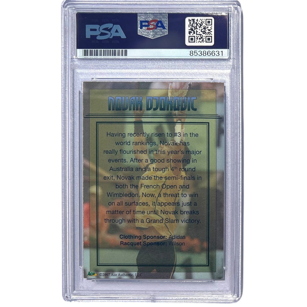 NOVAK DJOKOVIC SIGNED 2007 ACE Authentic Rookie Card UNRELEASE PSA
