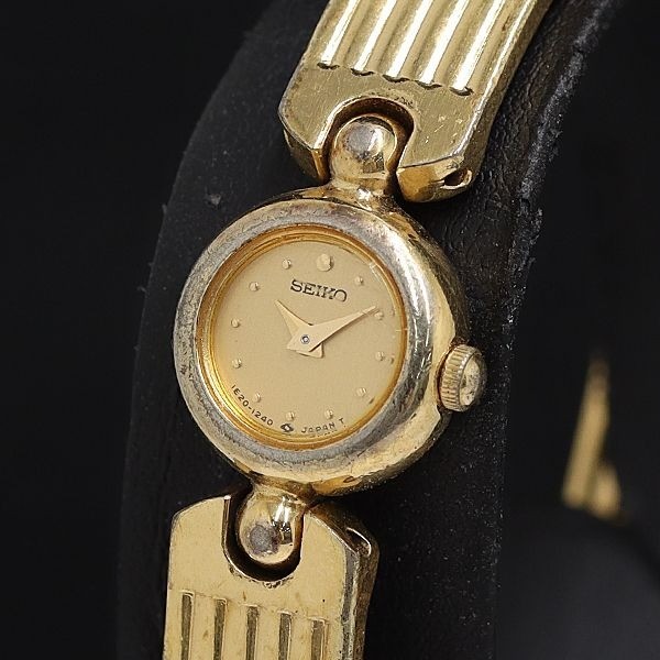 Seiko 1E20-0380 QZ Gold Dial Ladies Watch Working Good Condition