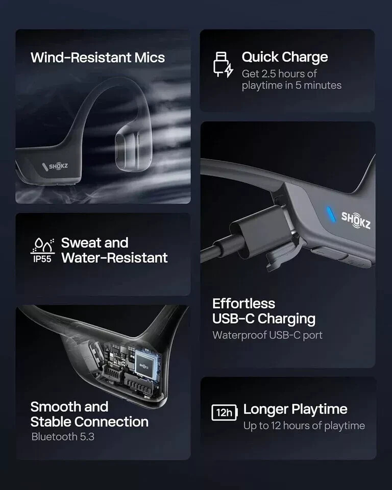 Shokz - OpenRun Pro 2 骨传导开耳式运动耳机黑色 S820 - 全新- | eBay