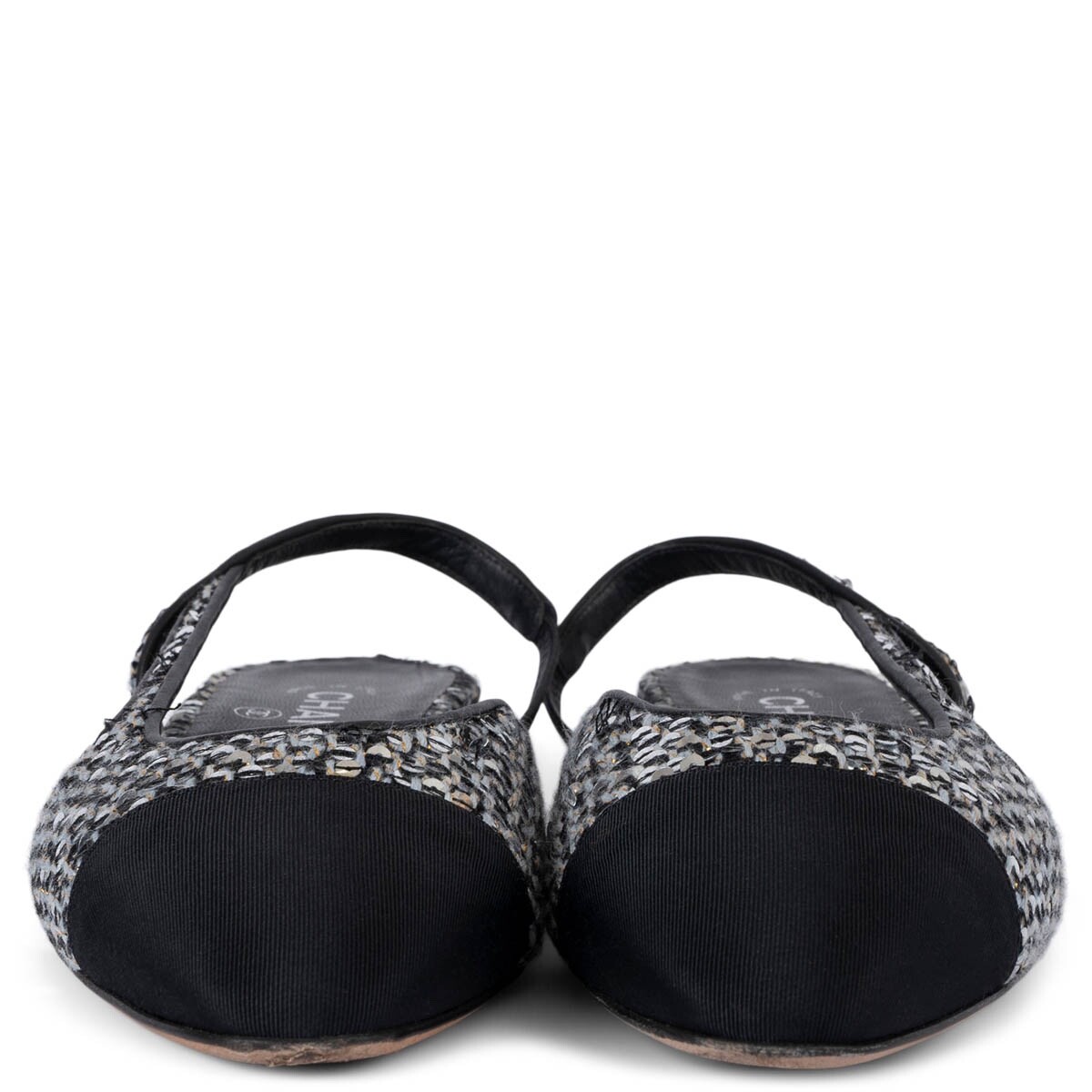 69641 auth CHANEL silver 2020 20B SEQUIN TWEED Slingback Flats