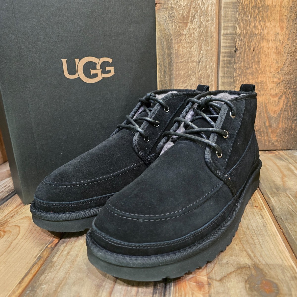 UGG NEUMEL MOC CHUKKA BOOT BLACK SUEDE SHEEP WOOL LINED MEN US 12
