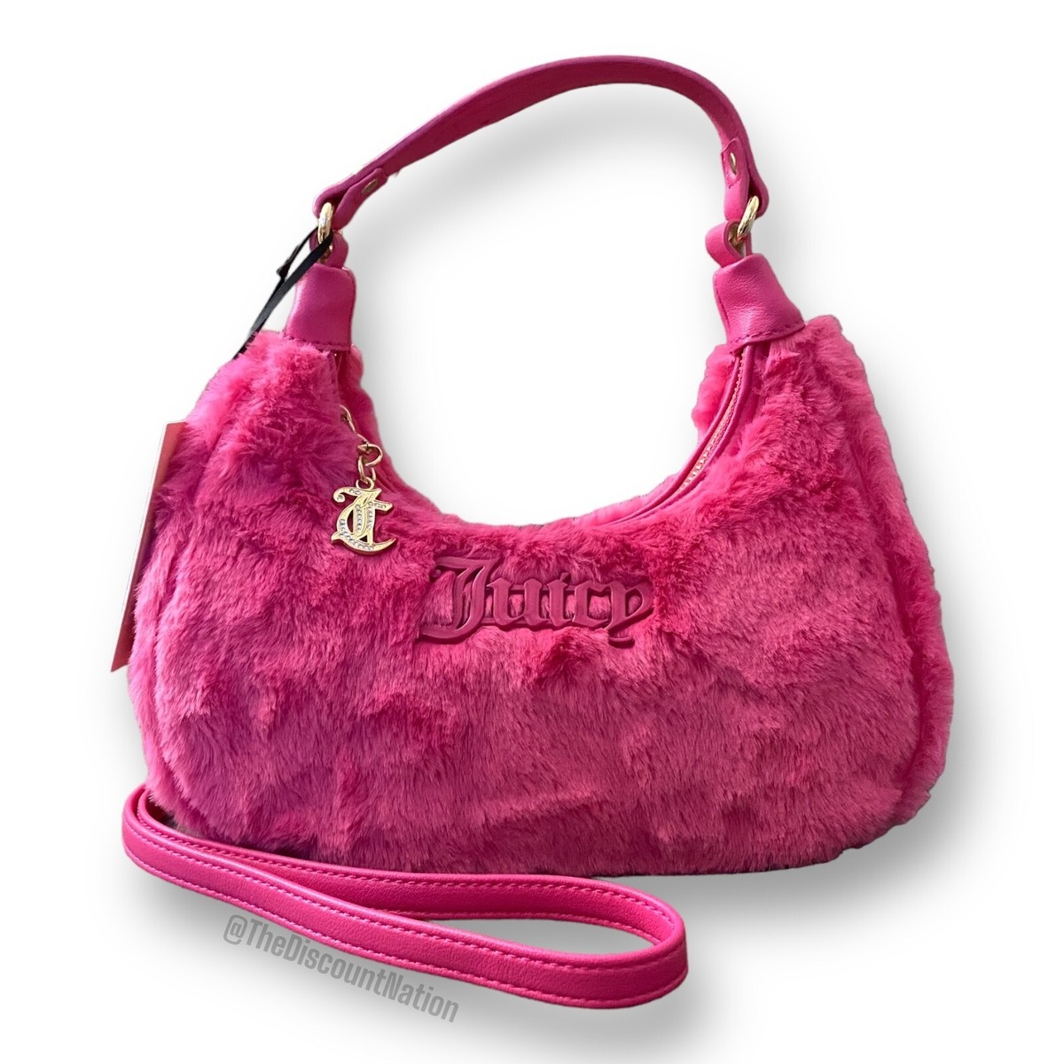 Juicy Couture Hot Pink Fur Semi Charmed Cozy Coho Crossbody Bag