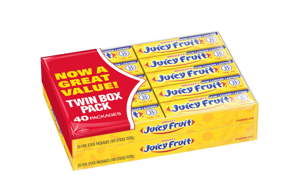 Wrigley's Juicy Fruit Chewing Gum - Box of 40 Packs, 200 Sticks