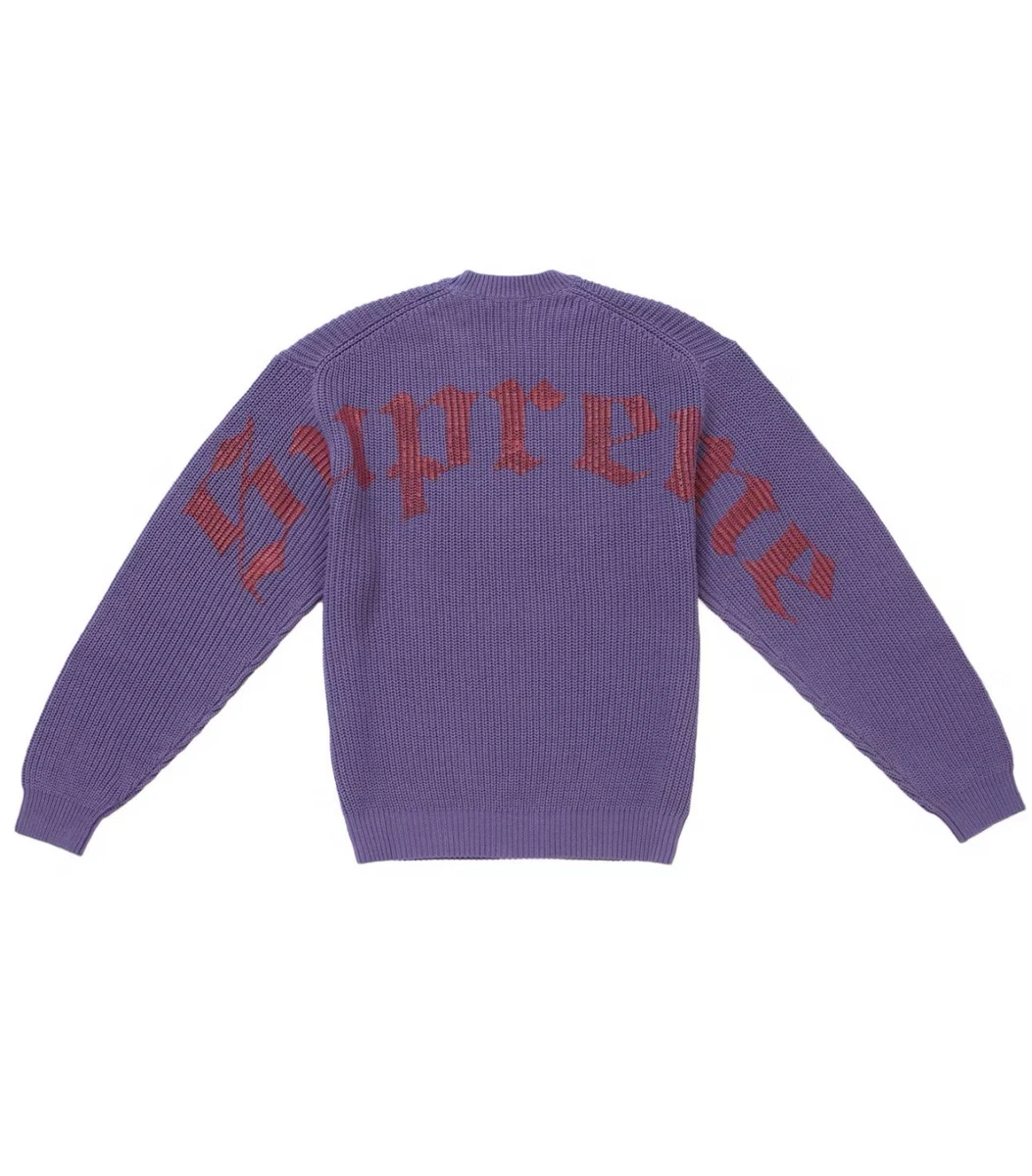 Supreme SS25 Old English Printed Logo Cotton Sweater PURPLE SZ