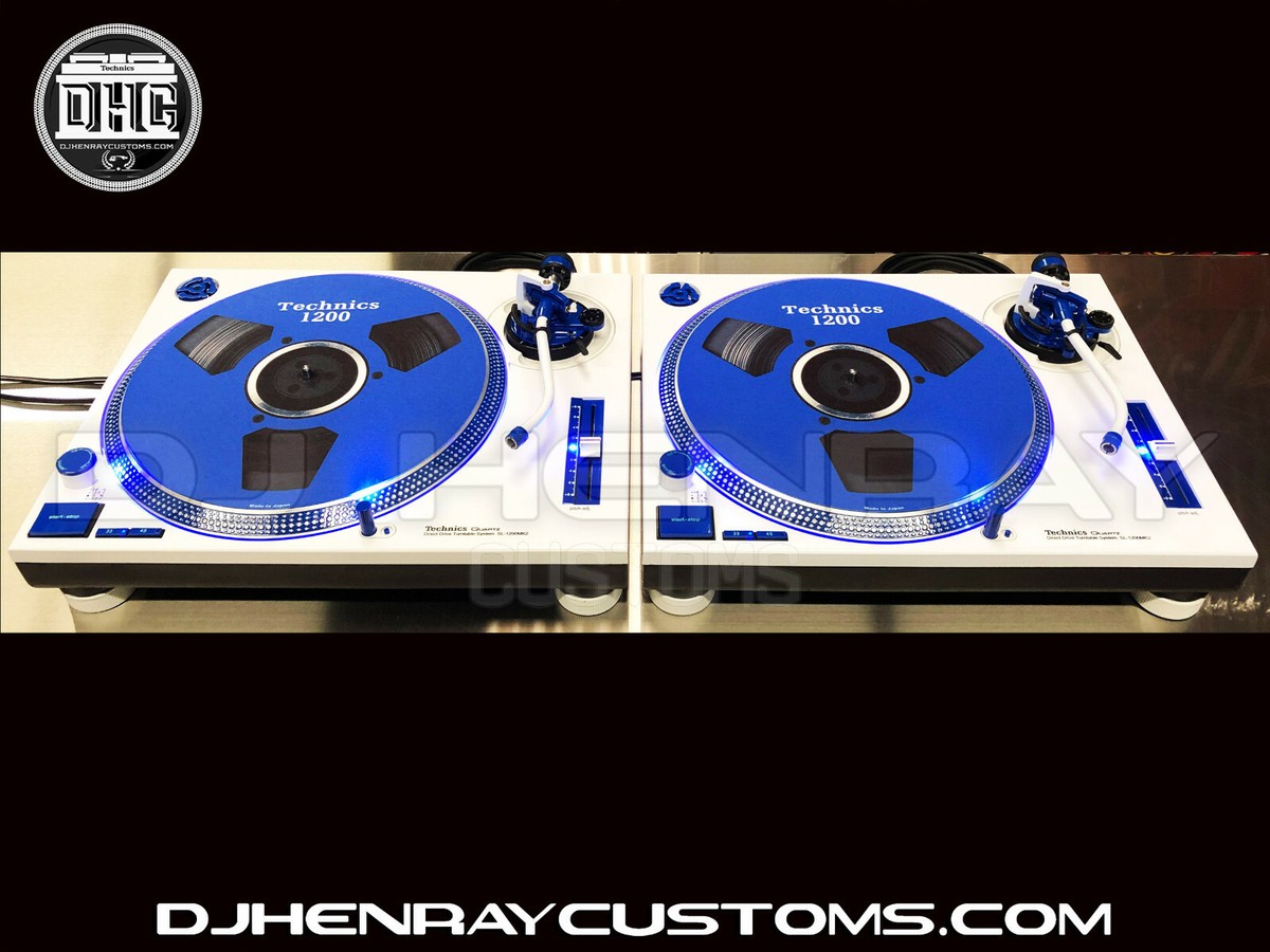2 custom white Technic SL1200 MK2's w blue halos, blue leds, blue
