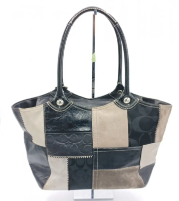 Coach Bleecker Black Leather & Suede Patchwork Tote | eBay
