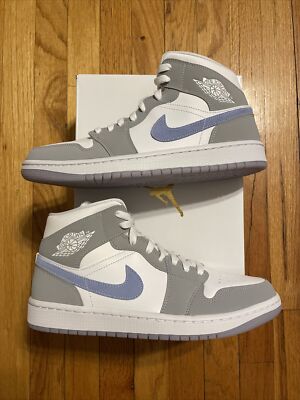 Nike Air Jordan 1 Mid Wolf Grey Aluminum (W) Size 10.5W / 9M - New