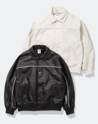 Supreme x Nike Leather Varsity Jacket Black White 25SS Week4