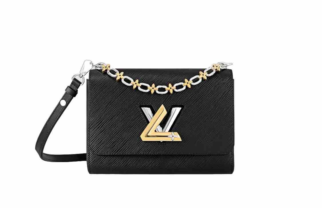 NIB Louis Vuitton Twist MM Black With Flower Chain M24044
