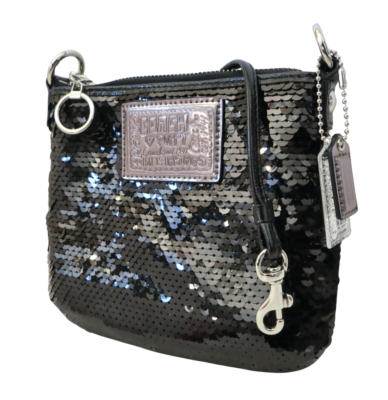New NWT Coach Poppy BLACK Sequined DISCO Crossbody Swingpack Purse