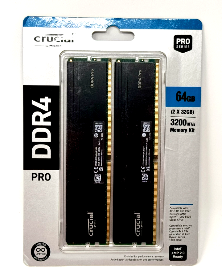 Crucial Pro 64GB (2 x 32GB) PC4-25600 DDR4-3200 Memory