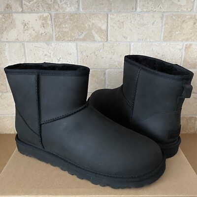 UGG Classic Mini Black Waterproof Leather Ankle Boots Size US 10