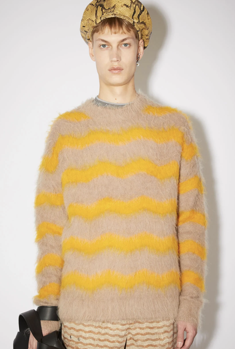 Acne Studios STRIPED FUZZY SWEATER IN BEIGE/YELLOW SS22 | eBay
