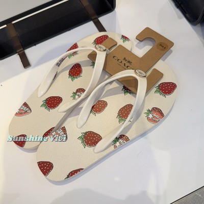 NWT Coach Zayn Flip Flop With Fruit Print Strawberry Chalk CAR23