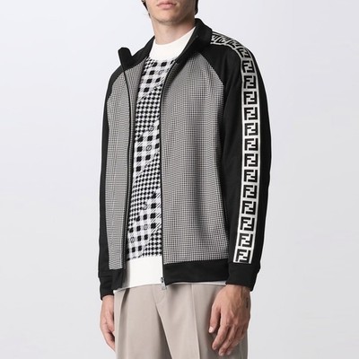 FENDI FAF662AL47 FF Tape Monogram Jersey Track Jacket Houndstooth
