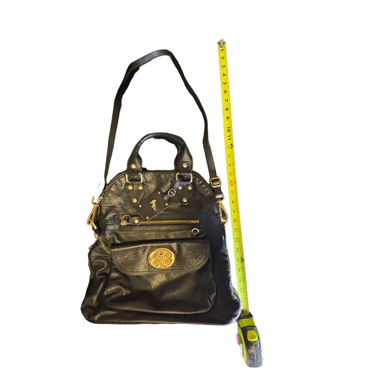 Emma Fox Black Leather Convertible Crossbody Handbag With Gold