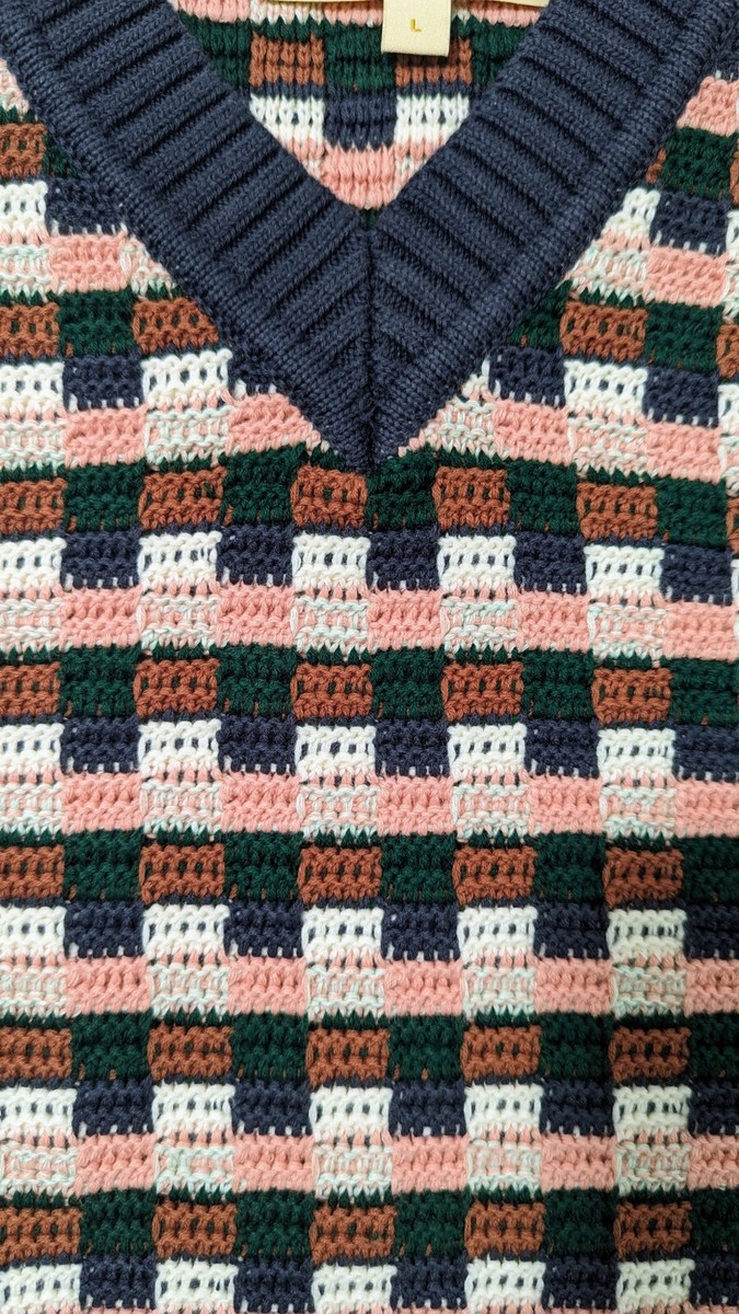 Aime Leon Dore Crochet Sweater Vest (Navy Multi) Size Large New