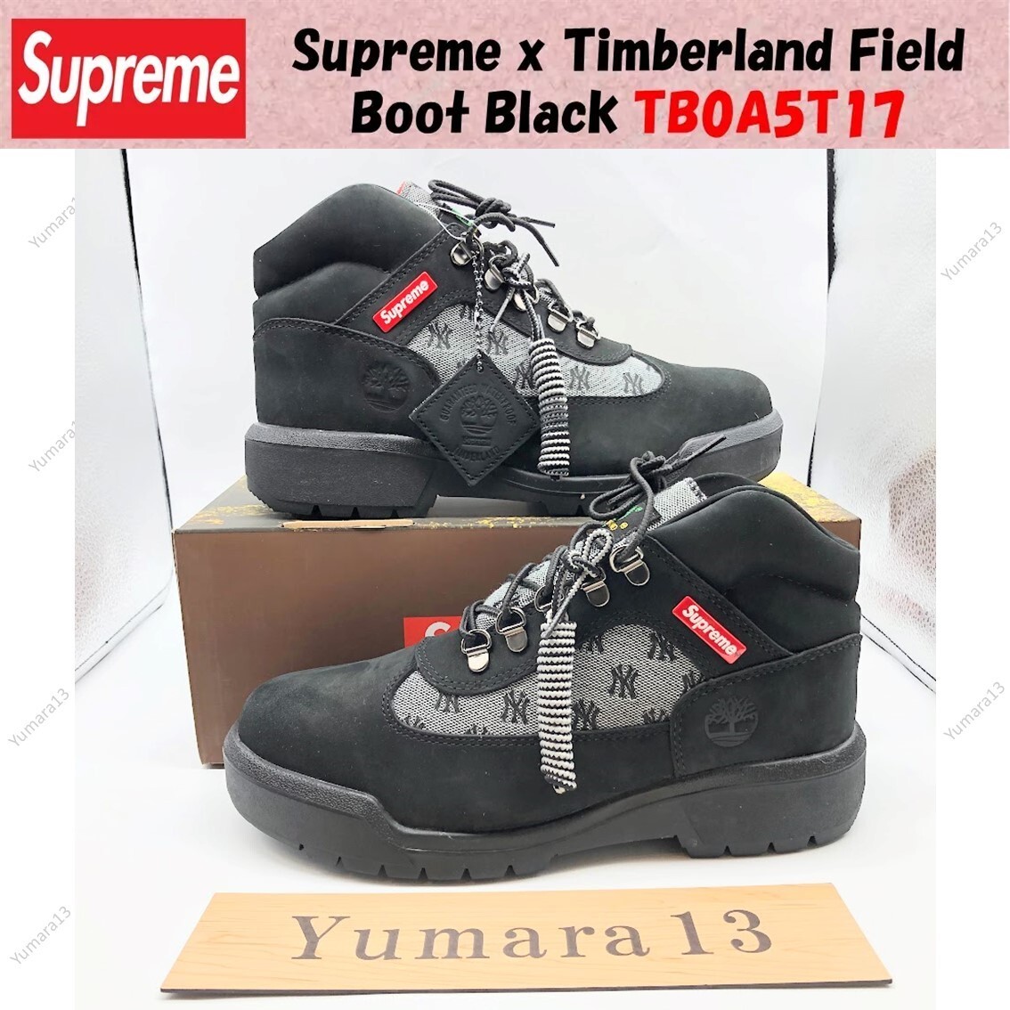 Supreme x Timberland Field Boot Black New York Yankees TB0A5T17