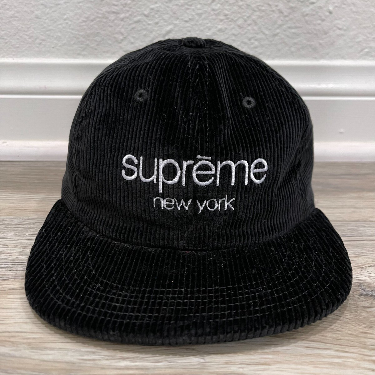 New Vintage Supreme Corduroy Classic Logo Cap Hat Black Fall