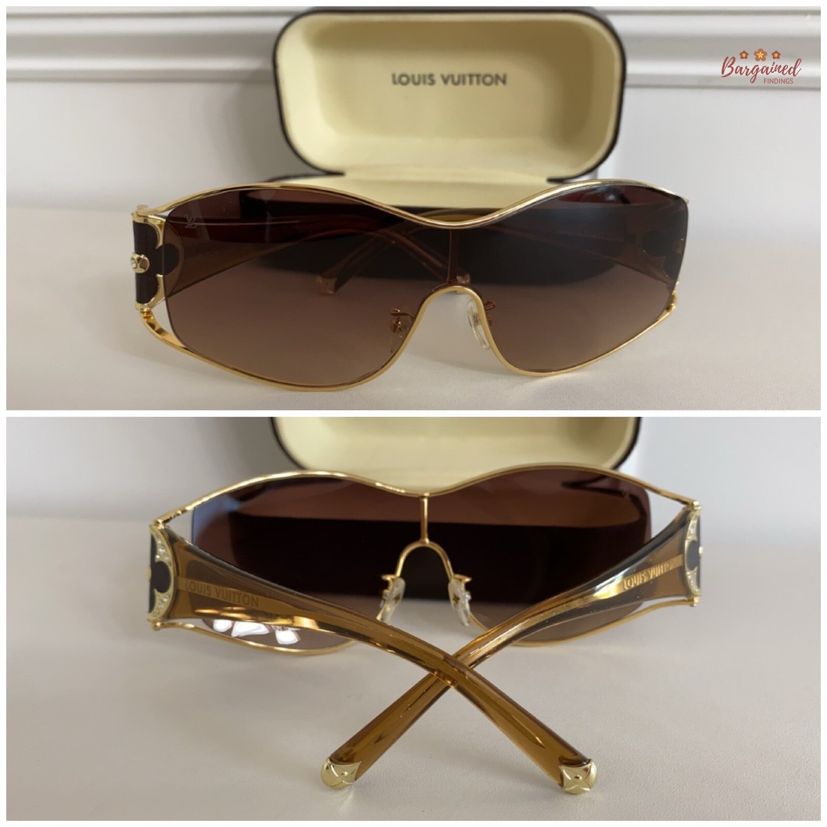 Auth LOUIS VUITTON Brown Gold Speckling Metal Frame Oversized Lens