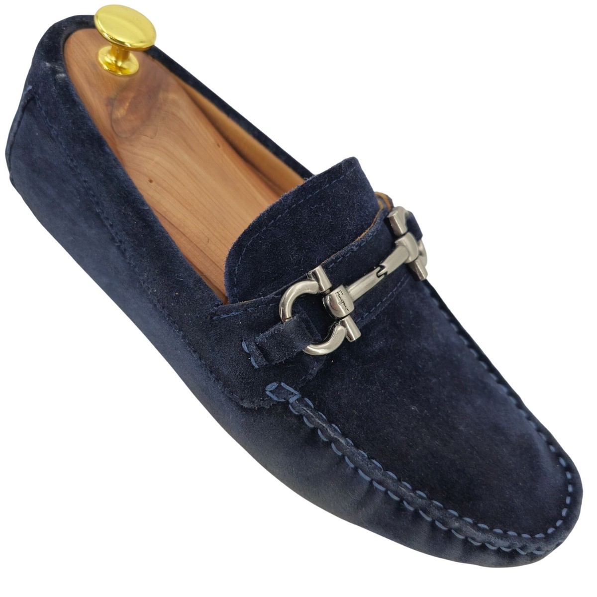 Salvatore Ferragamo Italy Parigi Gancini Men's 9 Blue Suede Dress