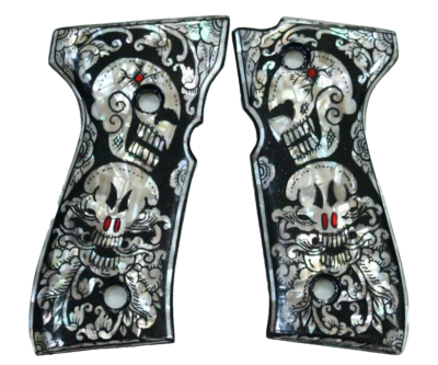 PEARL GRIPS FOR BERETTA 92 FS FULL SIZE 92 96 M9 92A1 BLACK SKULL