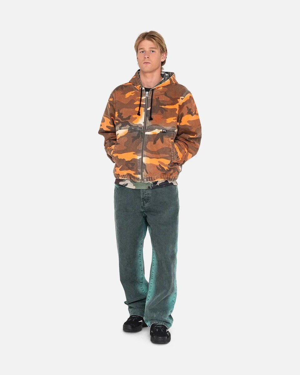 Stussy Spray Dye Hooded Work Jacket Orange Camo | eBay